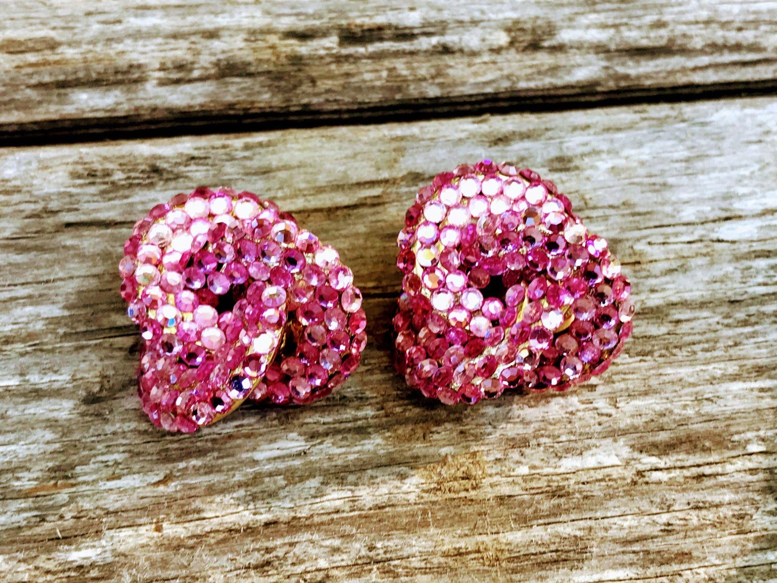 Vintage Pink Crystal Glass Knot Chunky Earrings Etsy