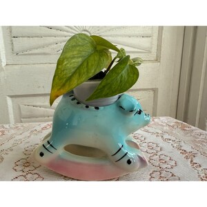 Vintage 50&#39;s Rocking Horse Pig Planter Blue Pink