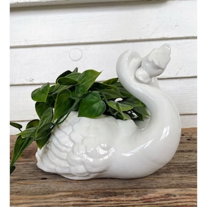 Vintage White Double Preening Swan Planter Vase Made in Portugal Large