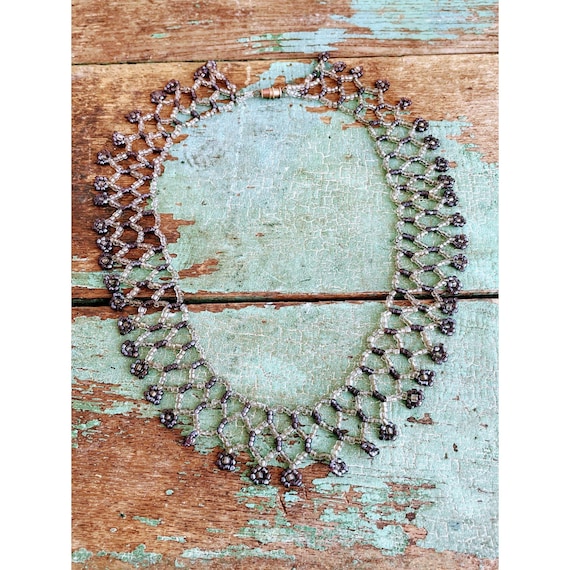 Vintage woven glass seed Collar drape necklace - image 1