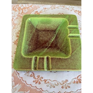 Vintage Mcm 1960s Green & Brown Glazed Ceramic Ashtray