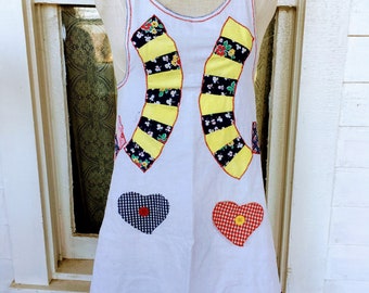 Vintage Full Smock Patchwork Quilt Apron Farm House Style
