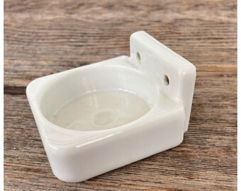 VIntage 1920s Porcelain Bathroom Cup tray stand Holder White Wall Mount