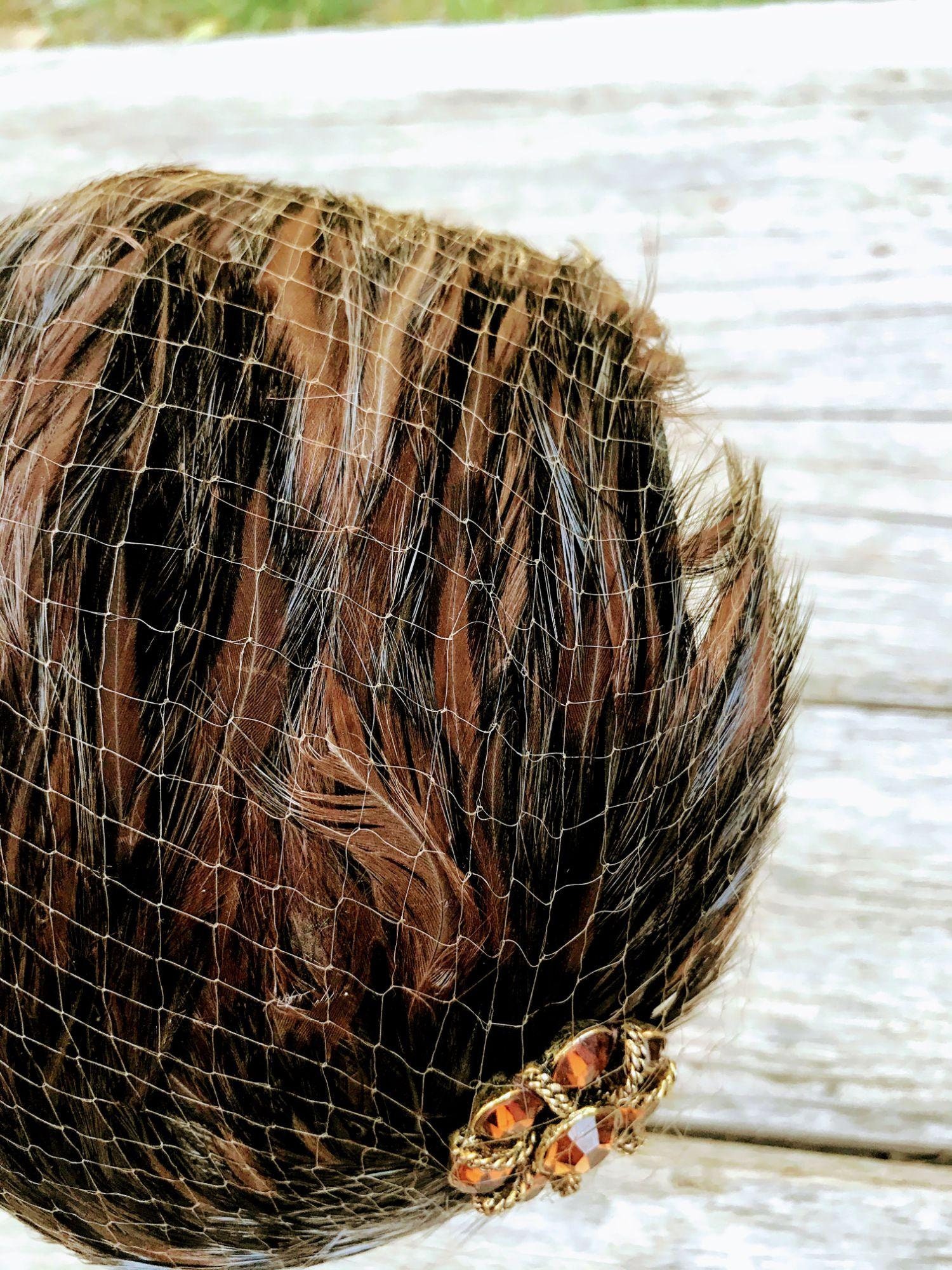 Vintage Brown Pheasant Feather Hat with Rhinestone Vintage Feather Hat – Multicolor Pheasant Feathers... | Depop main image 2