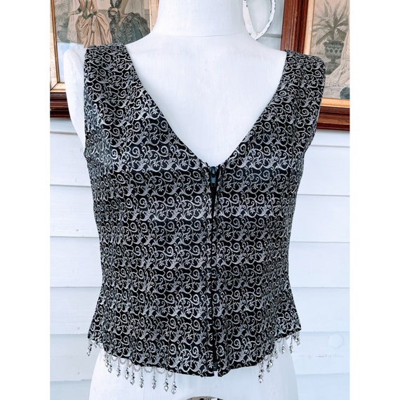 Vintage 1980s Silver And Black Beaded Womens Vest - image 9