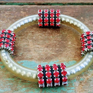Vintage Industrial Red Rhinestone Bracelet Plastic tubing silvertone beads