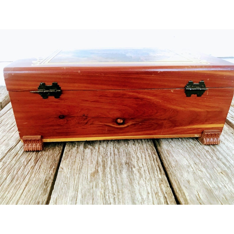 Vintage Cedar Box Carved Cottage House Picture Etsy