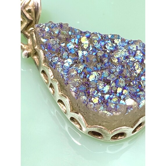 Vintage 925 Silver Pendant Blue Quartz Druzy - image 8