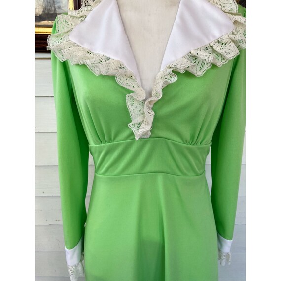 Vintage 1970's Lime Green Maxi Dress Mod Poly KNit - image 3