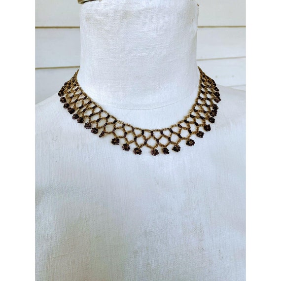 Vintage woven glass seed Collar drape necklace - image 9