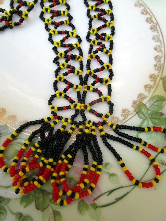 Vintage woven Beaded Necklace Lariat Tassel South… - image 2