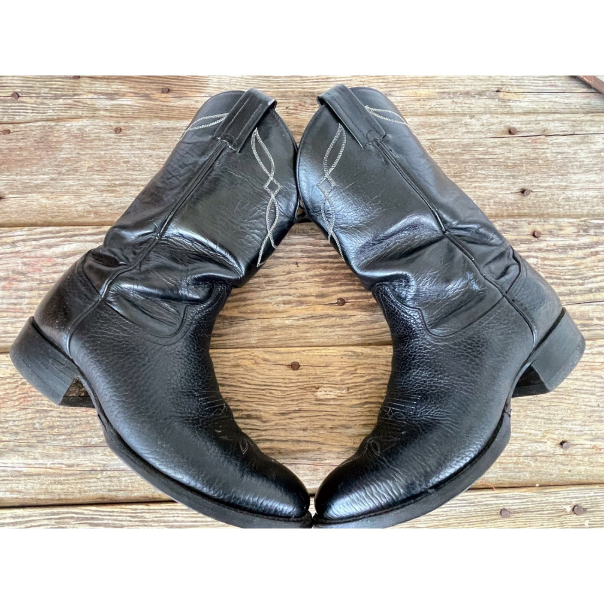 Tony Lama Black Bull hide Boots Size 8 EE Mens Style 2205 Western Leather Tony Lama Black Bull Hide Boots Size 8 EE Mens Style 2205  main image 2