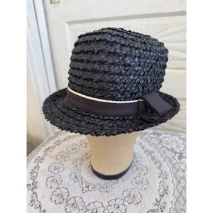 Vintage 1950s Raffia Straw Blue Womens Fedora Style Hat