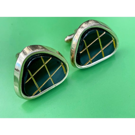 Vintage 1960s Chunky Mens Cufflinks Black Glass M… - image 6