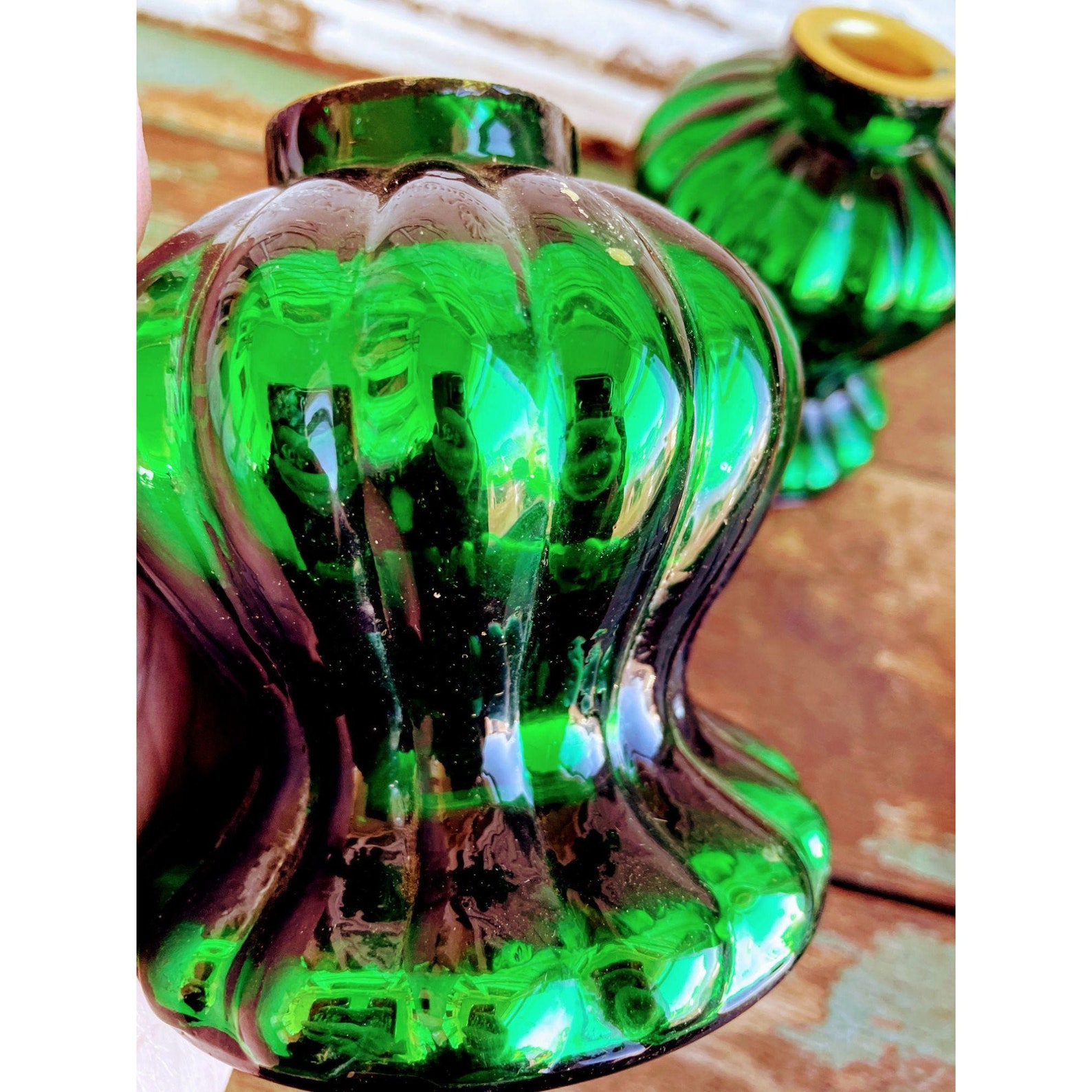 Vintage Green Art Glass Candle Holders Christmas Etsy