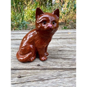 Vintage 1970s Brown Ceramic Cat Kitty Figurine