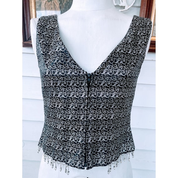 Vintage 1980s Silver And Black Beaded Womens Vest - image 1