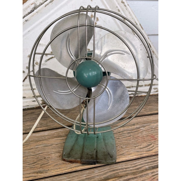 Vintage 1950s AC Gilbert 9" Oscillating Fan Green Working
