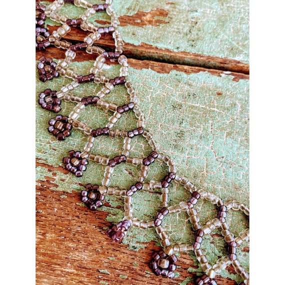 Vintage woven glass seed Collar drape necklace - image 4