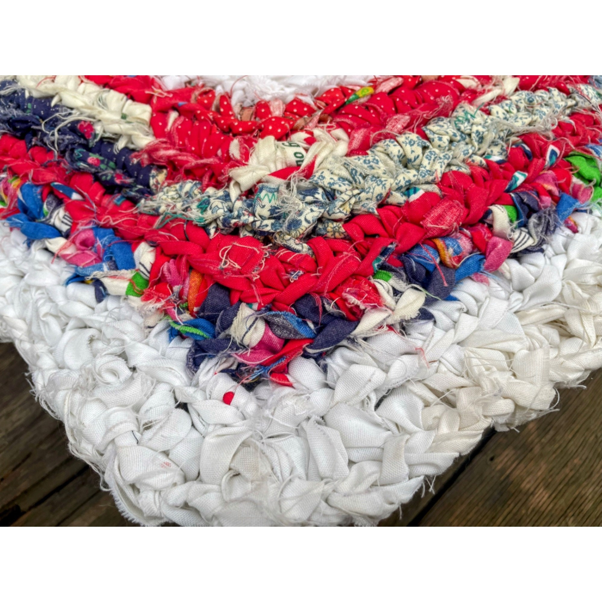 Vintage Heart Shaped Rag Rug Accent Pillow Farmhouse Primitive Red  display picture 1