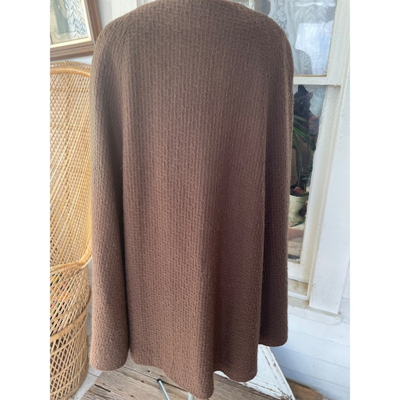 Vintage 1960 Brown Wool Long Button Cape MOD One … - image 2