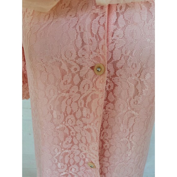 Vintage 1950s Pink Floral Lace Bed Jacket Robe - image 9