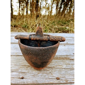 Vintage Volcanic Bisque Burnt Glaze Drying Bowl Vessel  Art Pottery Sculpture