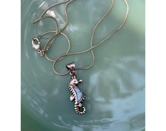 Seahorse 925 Silver Pendant Necklace Seahorse Larimar Blue stone