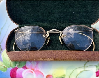 Antique 12K Gold Filled Wire Rimless  Eyeglasses Spectacles