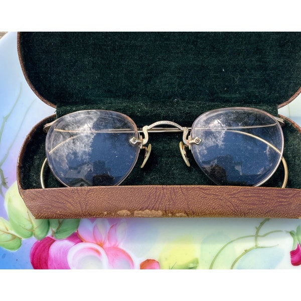 Antique 12K Gold Filled Wire Rimless  Eyeglasses Spectacles