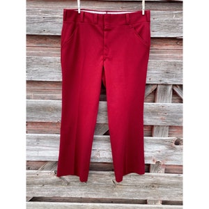 Vintage 1970s Polyester Mens Leisure Disco Suit Dress Pants Burgundy 39x29&quot;
