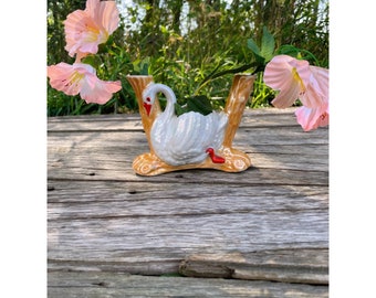 Vintage 1950s Lusterware Swan Planter With Vases