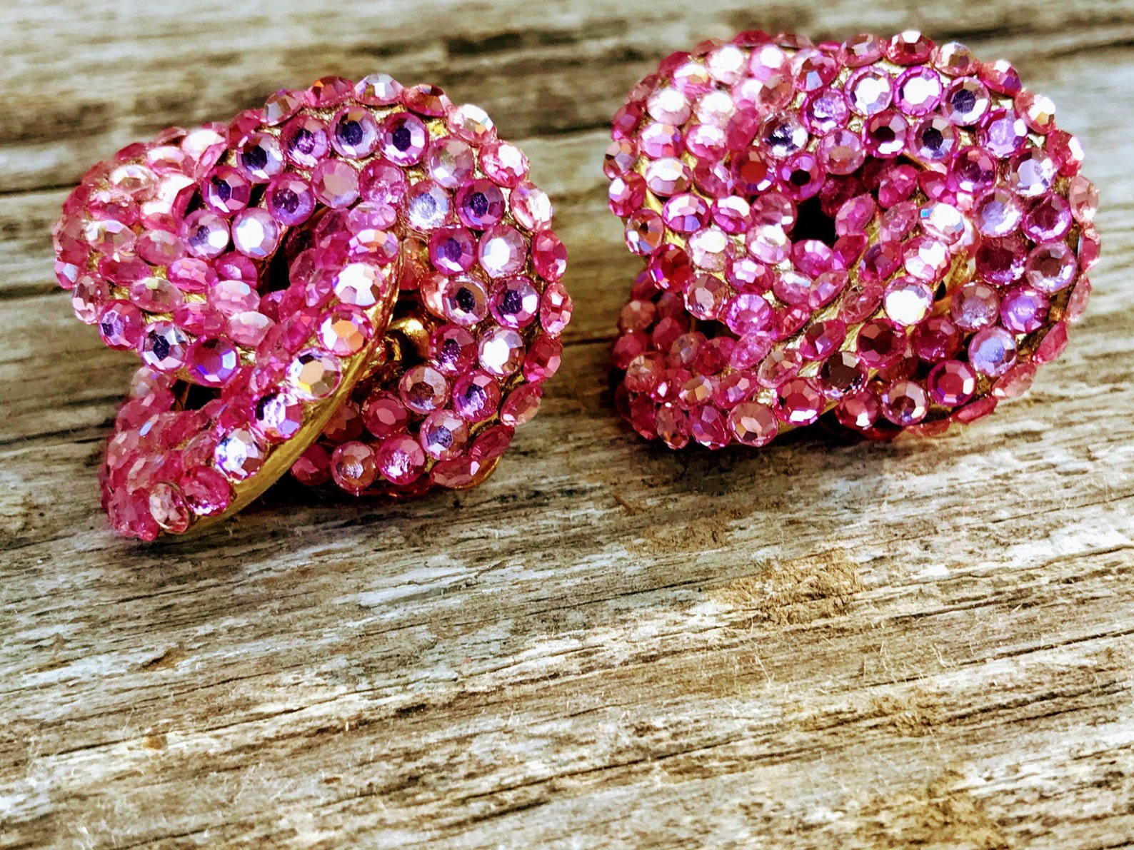 Vintage Pink Crystal Glass Knot Chunky Earrings Etsy