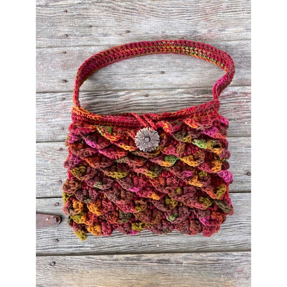 Vintage Variegated  Colorful Crochet Purse Carved… - image 1