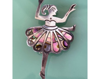 Vintage Taxco Mexico Ballerina Dancer Mexico Brooch Abalone Sterling