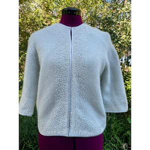 Vintage Angora Seed bead Light Blue Knit Sweater cardigan Hong Kong Medium