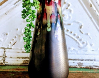 Vintage Israel Drip Pottery MCM Vase Red Gray