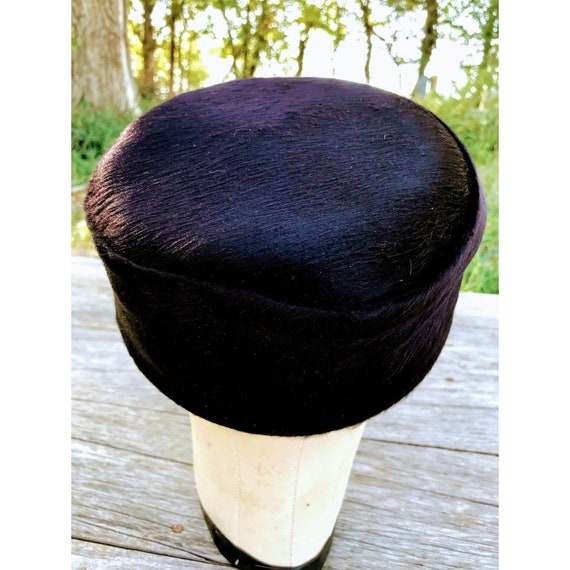 Vintage Black 1950s Wool Fur Formal Hat - image 7