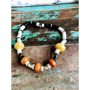 Vintage Trade Bead Necklace Egg Yolk Shell Glass Beads
