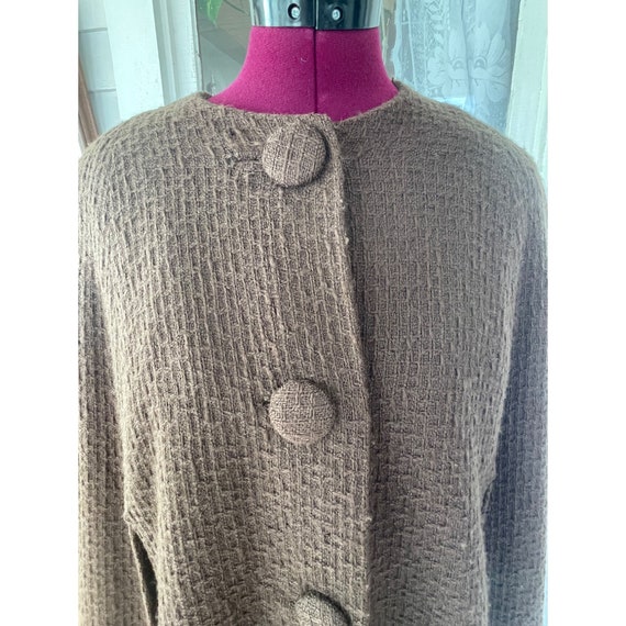 Vintage 1960 Brown Wool Long Button Cape MOD One … - image 9
