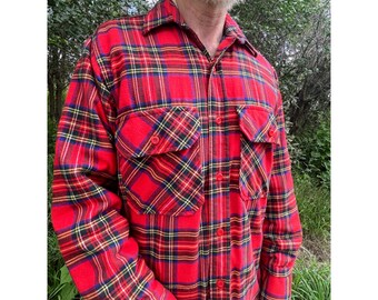 L.L. Bean Flannel Shirt Jacket Men M Red Plaid Vintage Quilted Lined USA Etsy