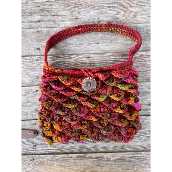 Vintage Variegated  Colorful Crochet Purse Carved… - image 2