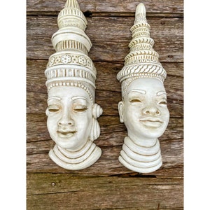 Vintage MCM Ceramic Large Polynesian Woman Man Bust Head Wall Decor