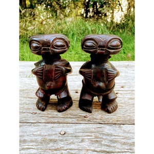 Vintage African Cameroon Pigmy Wood Male Female Statues