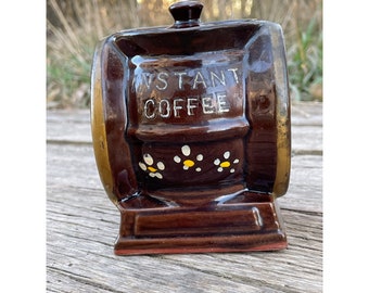 Vintage Redware Pottery Instant coffee Jar Grinder Shaped Retro