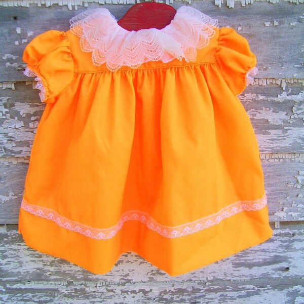 Little Fluorescent Orange Crepe and Lace Baby girl Dress
