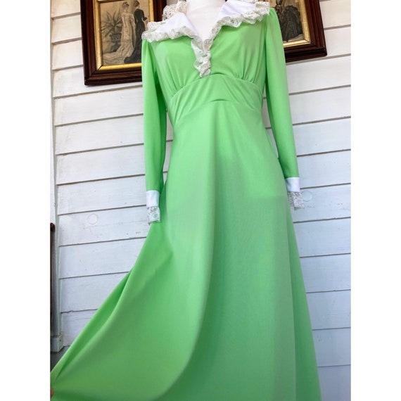 Vintage 1970's Lime Green Maxi Dress Mod Poly KNit - image 8