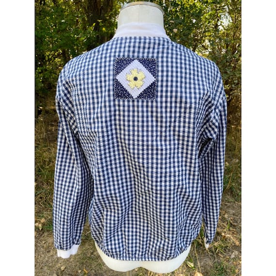 Vintage Gingham Check Seer Sucker Blouse Applique… - image 2