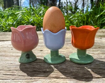 Vintage 1960s lot 3 Ceramic Flower Shape Egg Cups Cottage