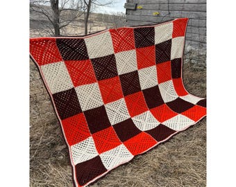 Vintage 1970s Crochet Patchwork Afghan Throw Boho Retro